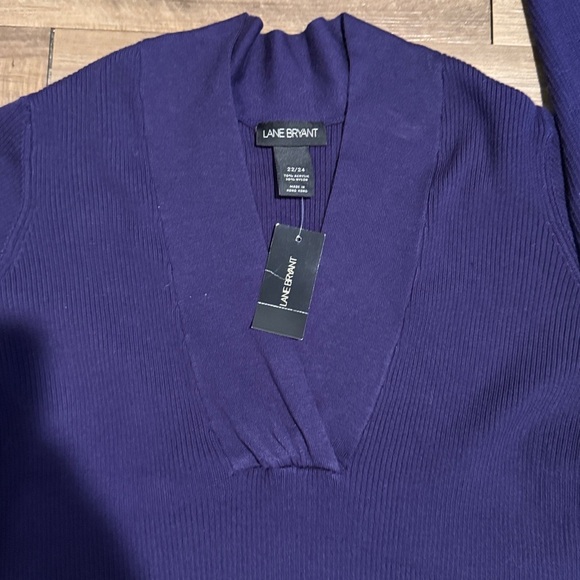 Lane Bryant Long Sleeve V Neck Ribbed Sweater Plus Sz  22/24 NWT Purple - Picture 2 of 5